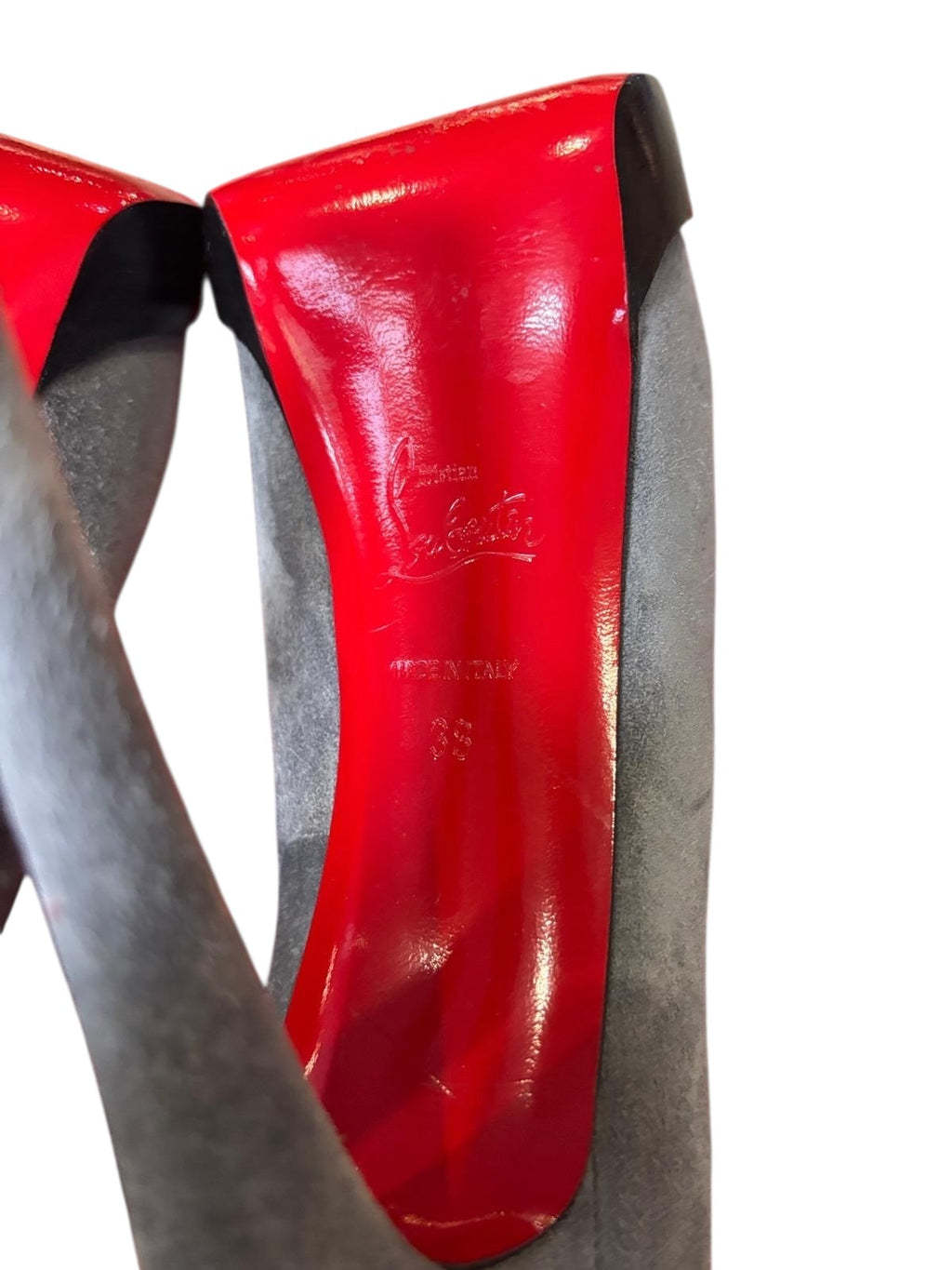 Christian Louboutin Prive Grey Suede Peep Toe Platform Heels 38