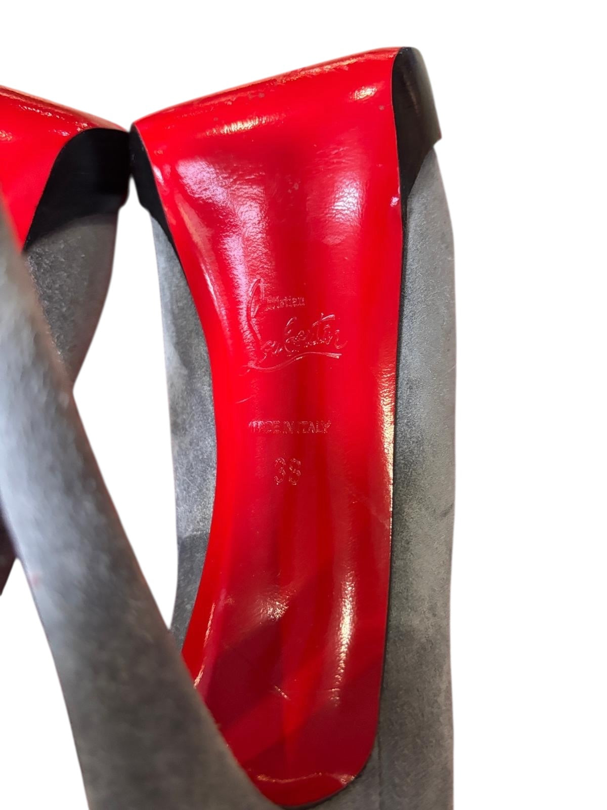 Christian Louboutin Prive Grey Suede Peep Toe Platform Heels 38