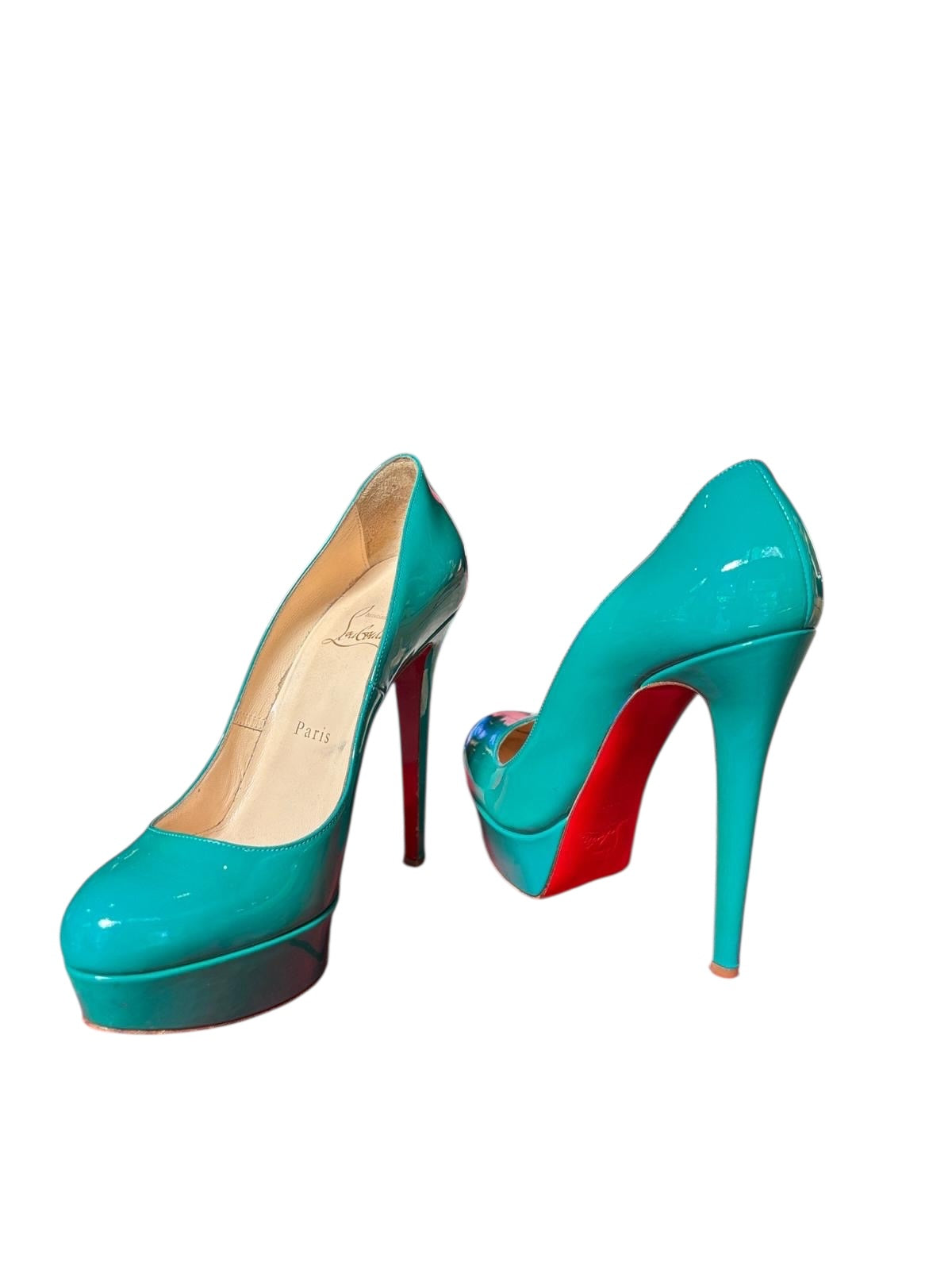 Christian Louboutin Bianca 140 Patent Platform Pumps Teal - 37