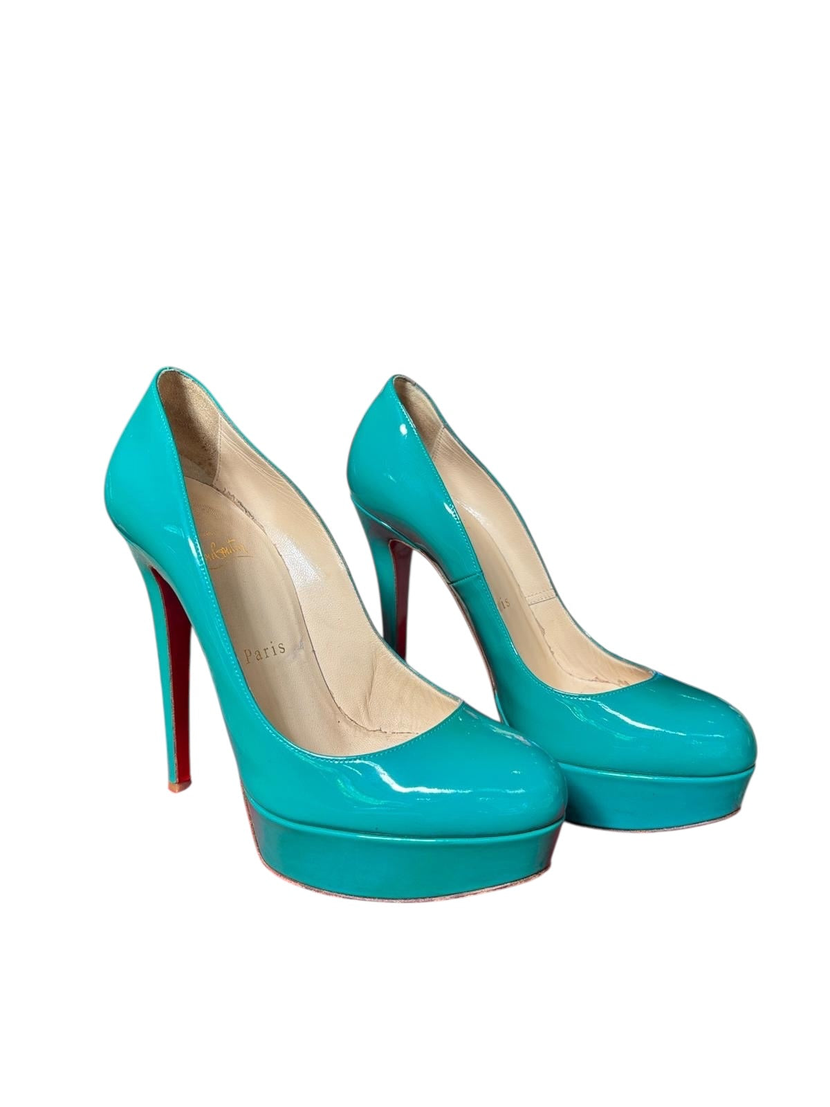 Christian Louboutin Bianca 140 Patent Platform Pumps Teal - 37