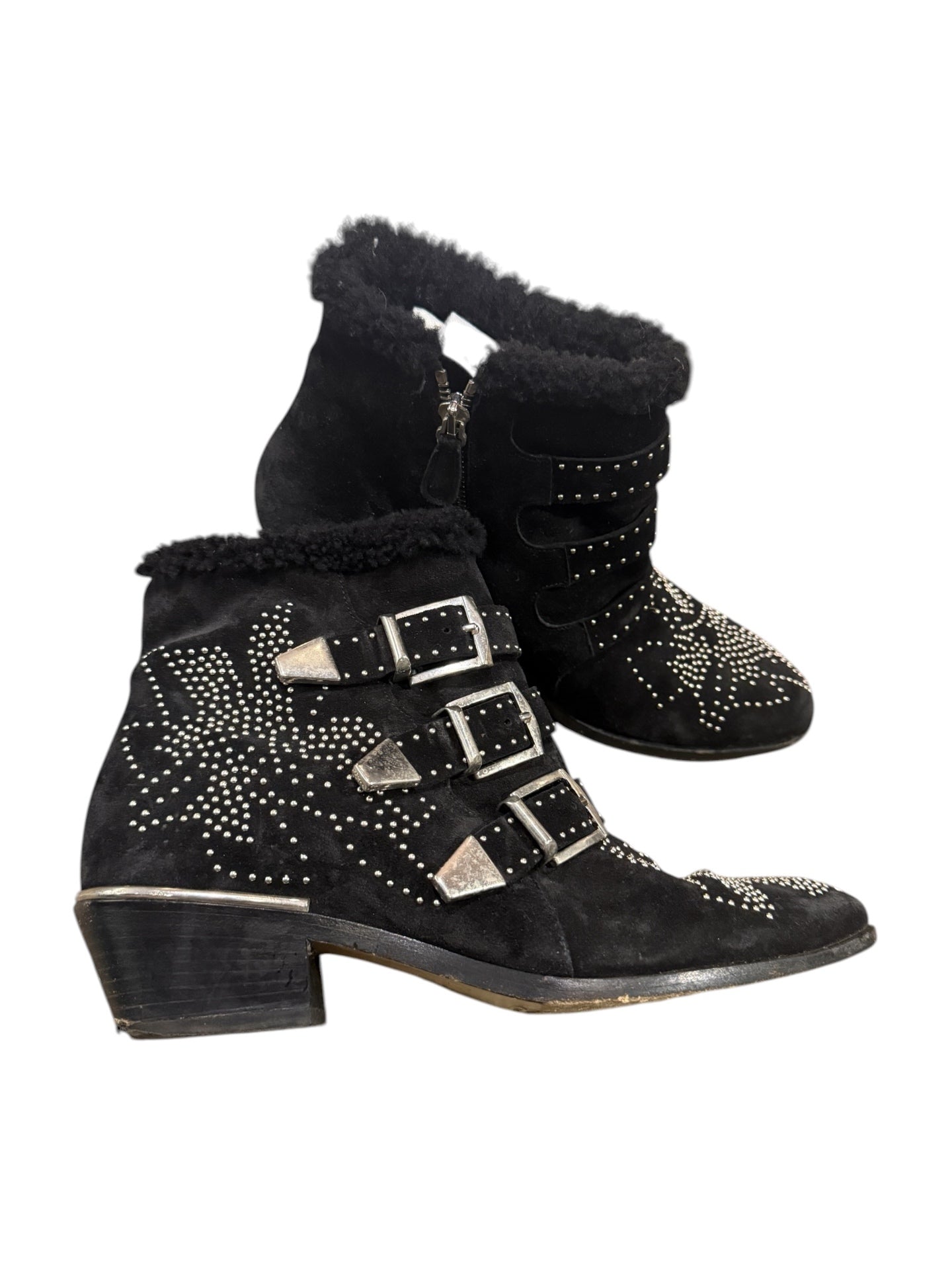 Chloé Susanna Studded Suede Ankle Boots Black Size 38 | Designer Biker Boots