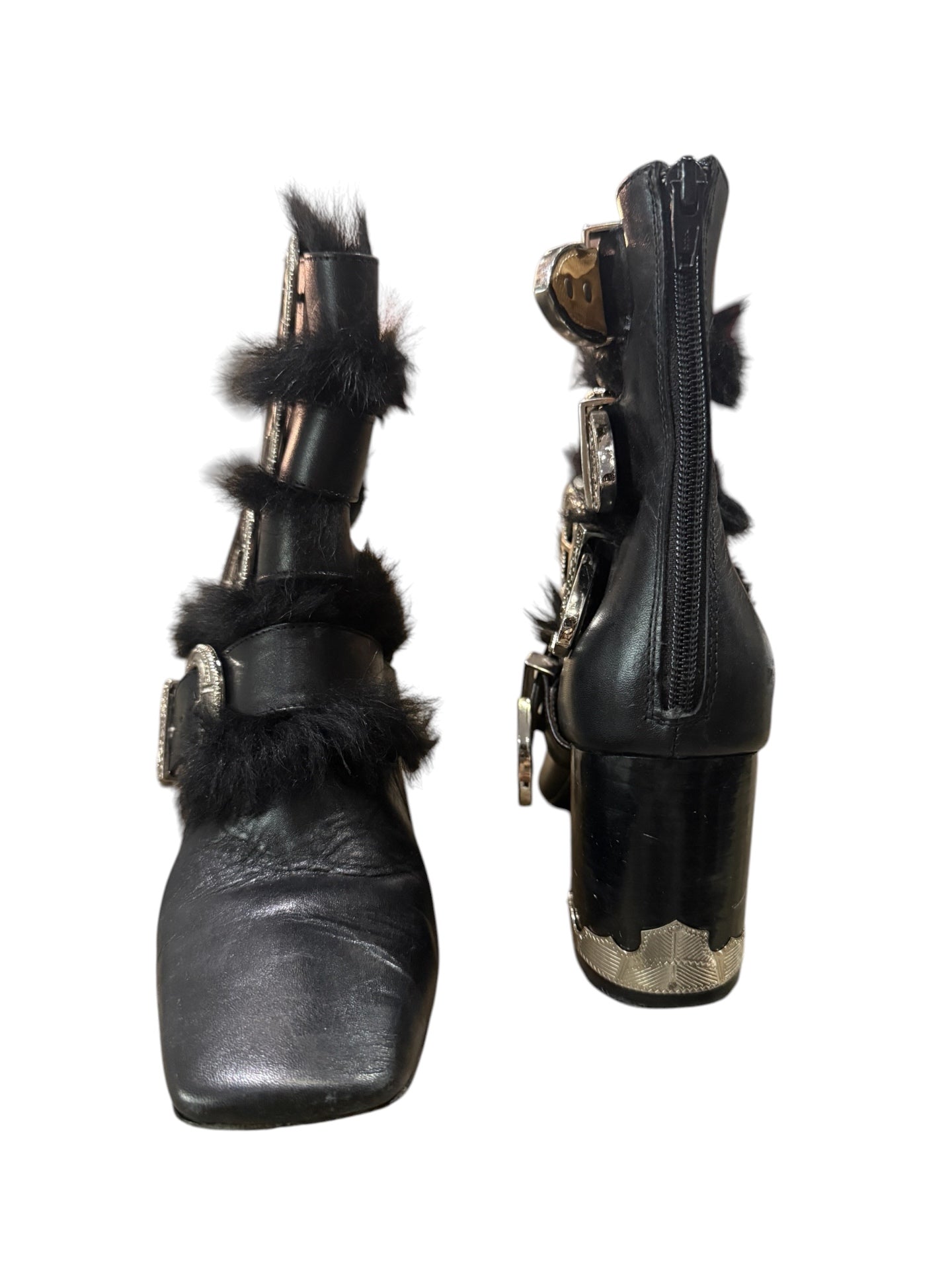 Toga Pulla Western Buckle Leather Ankle Boots Black Size 39.5 | Statement Designer Boots