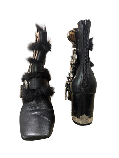 Toga Pulla Western Buckle Leather Ankle Boots Black Size 39.5 | Statement Designer Boots