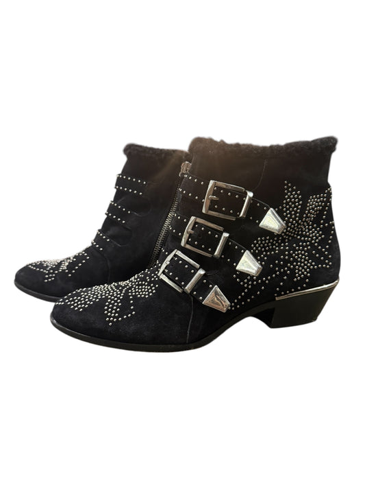 Chloé Susanna Studded Suede Ankle Boots Black Size 38 | Designer Biker Boots
