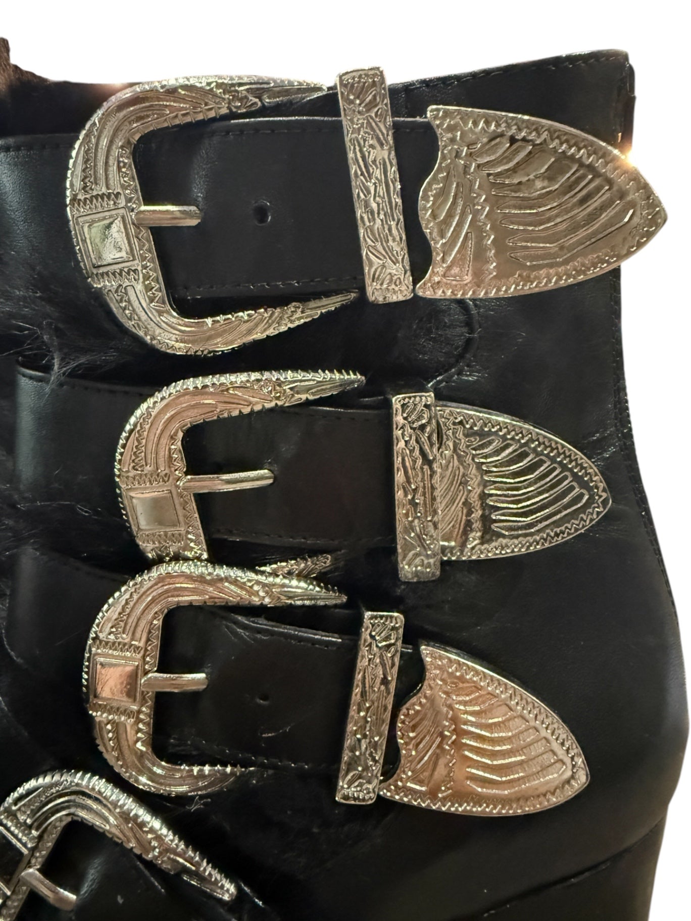 Toga Pulla Western Buckle Leather Ankle Boots Black Size 39.5 | Statement Designer Boots