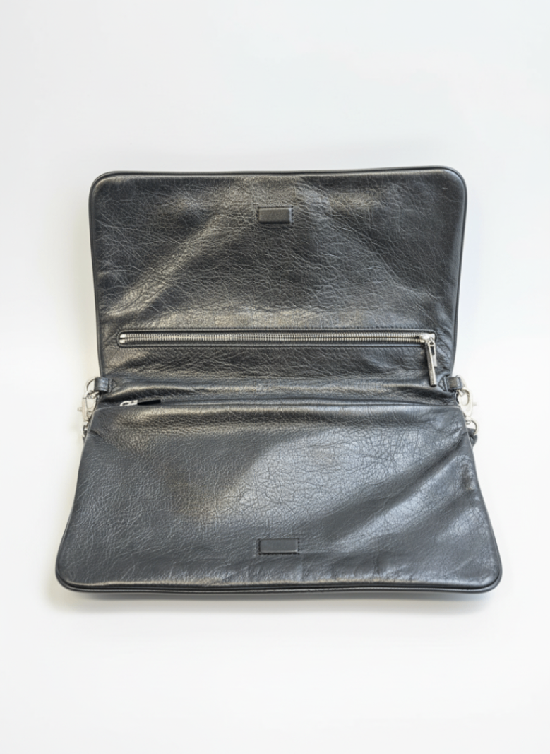 Tory Burch Black Leather Fold Over Clutch Chain Strap