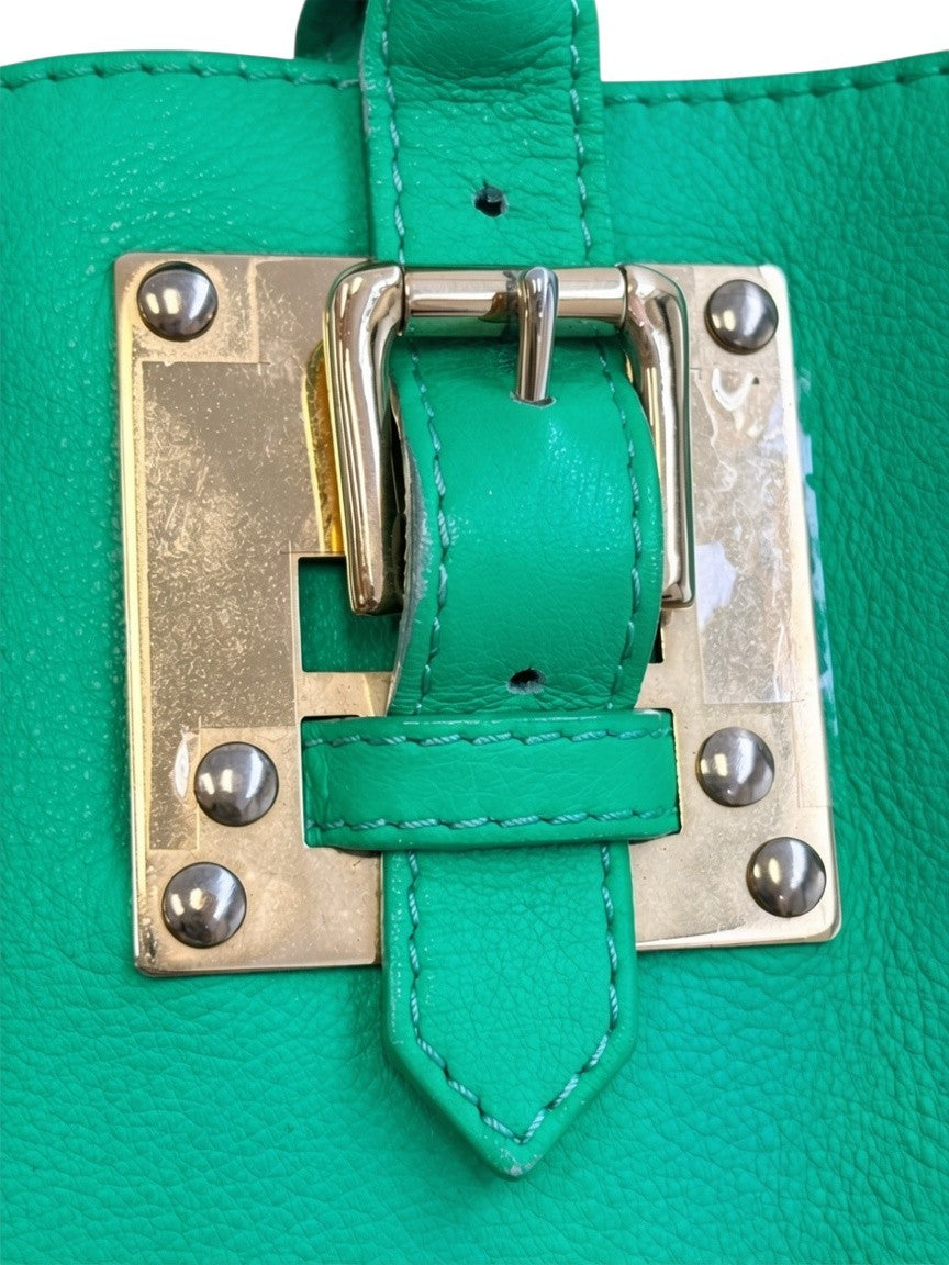 Sophie Hulme Large Leather Tote — Mint Green with Bird Charm