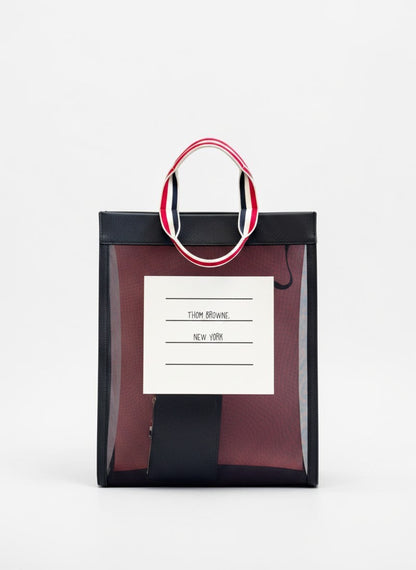 Thom Browne Mesh Tote with Leather Pouch — Navy