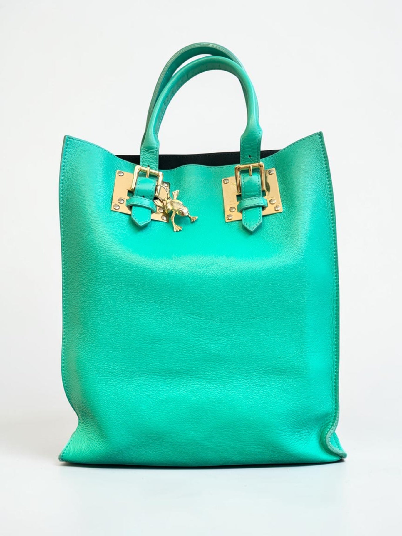Sophie Hulme Large Leather Tote — Mint Green with Bird Charm