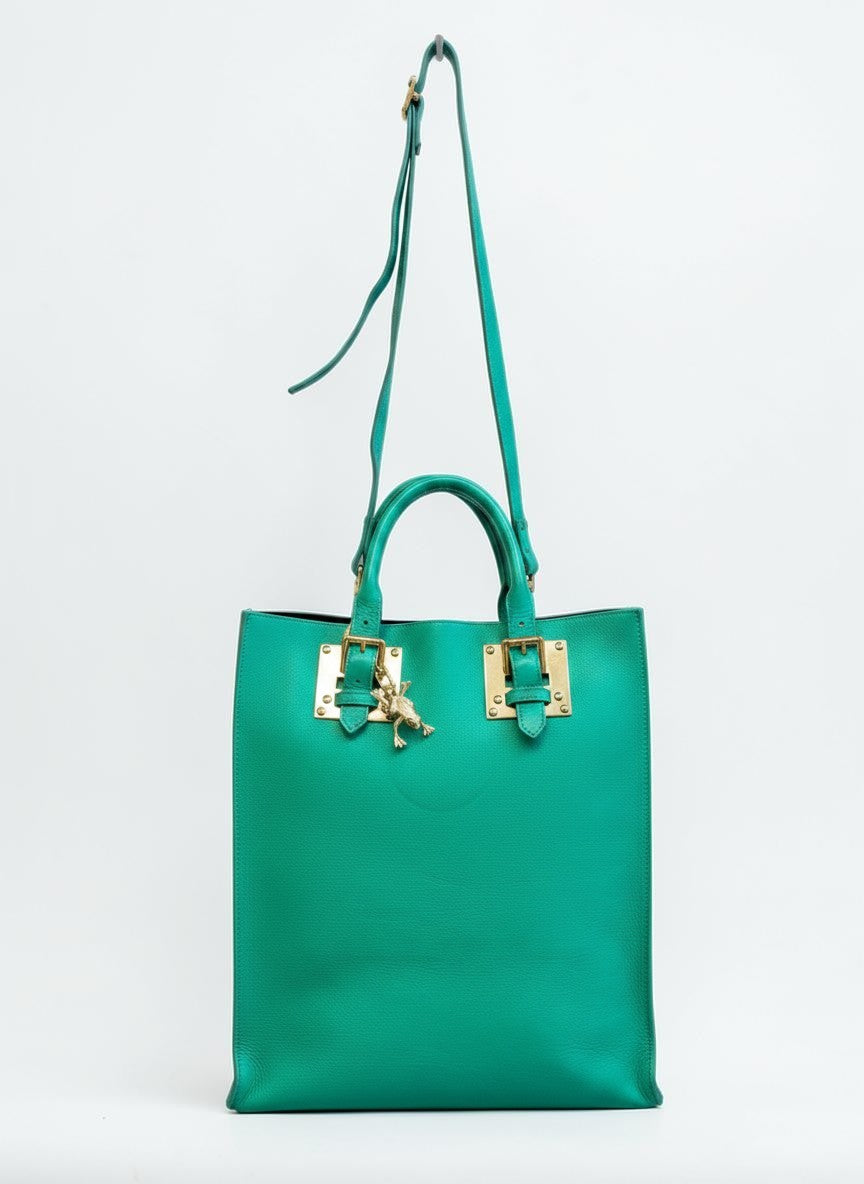Sophie Hulme Large Leather Tote — Mint Green with Bird Charm