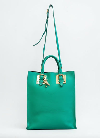 Sophie Hulme Large Leather Tote — Mint Green with Bird Charm