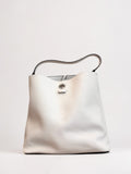 Oroton White Pebbled Leather Bucket Bag — Silver Hardware