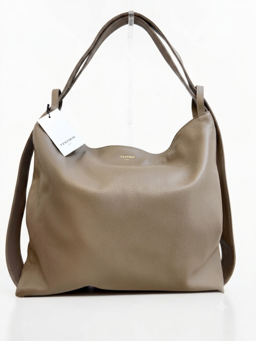 Vestirsi Taupe Italian Leather Slouchy Hobo Bag — New With Tags