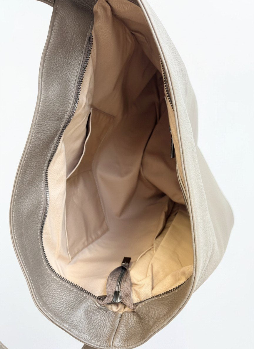 Vestirsi Taupe Italian Leather Slouchy Hobo Bag — New With Tags