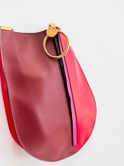 Marni Two-Tone Leather Hobo Bag — Burgundy & Red with Gold Ring