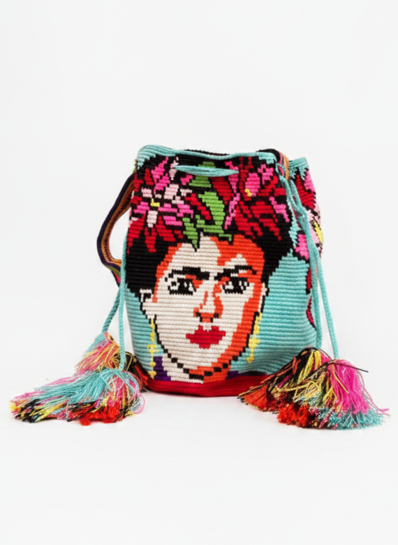 Handwoven Wayuu Mochila Bag — Frida Kahlo Design with Tassels