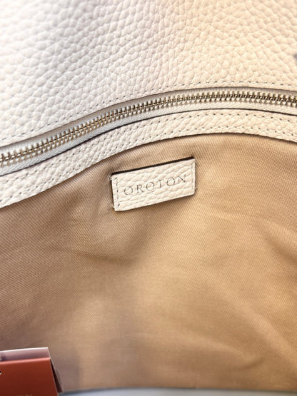Oroton White Pebbled Leather Bucket Bag — Silver Hardware