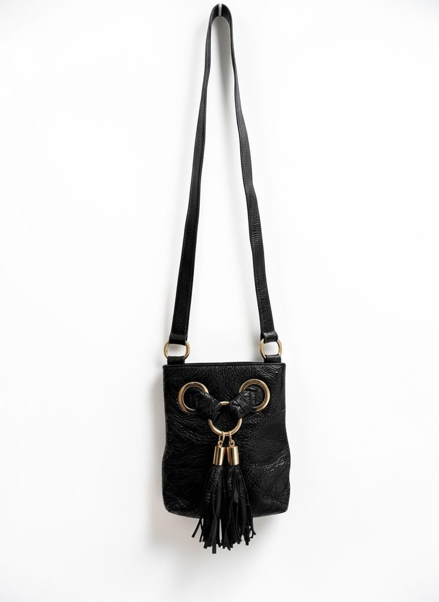 Michael Kors Black Patent Leather Tassel Shoulder Bag