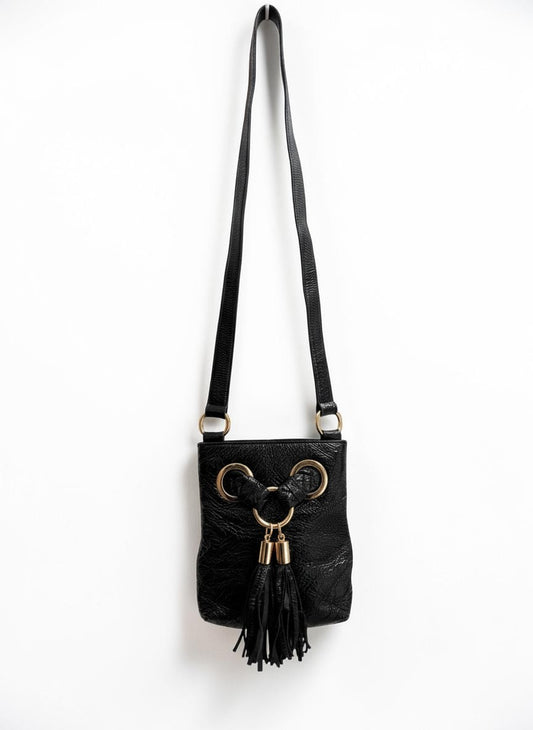 Michael Kors Black Patent Leather Tassel Shoulder Bag