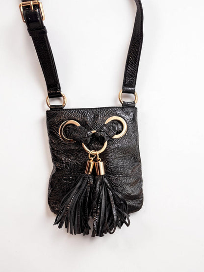 Michael Kors Black Patent Leather Tassel Shoulder Bag