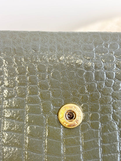 Henryks Green Crocodile Leather Wallet With Gold Corners