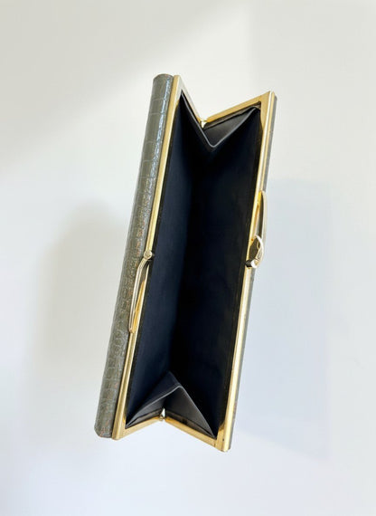 Henryks Green Crocodile Leather Wallet With Gold Corners