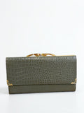Henryks Green Crocodile Leather Wallet With Gold Corners