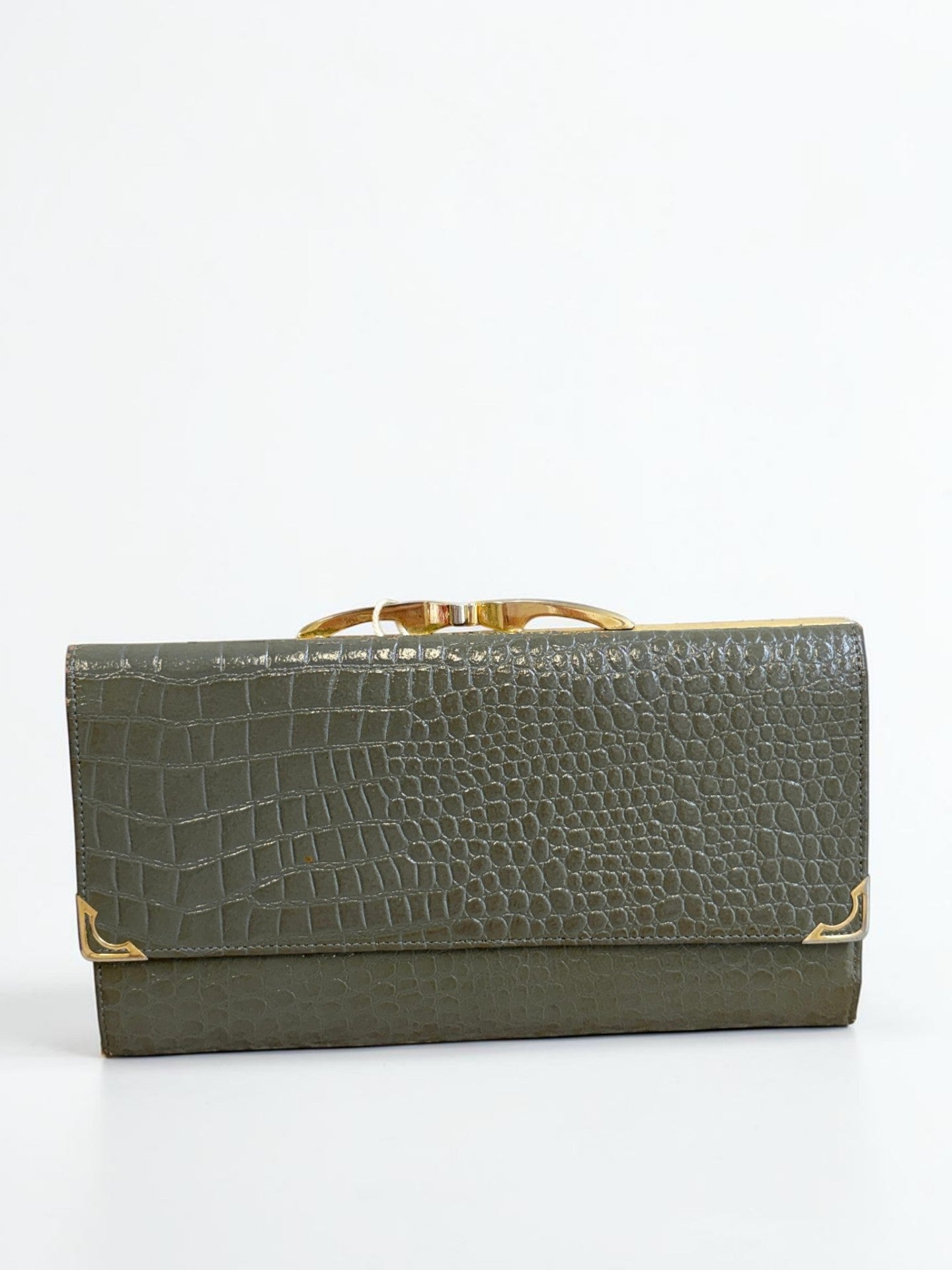Henryks Green Crocodile Leather Wallet With Gold Corners