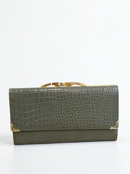 Henryks Green Crocodile Leather Wallet With Gold Corners