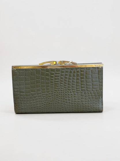 Henryks Green Crocodile Leather Wallet With Gold Corners