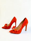 Oroton Sepia Suede Bow Pumps Chilli 36