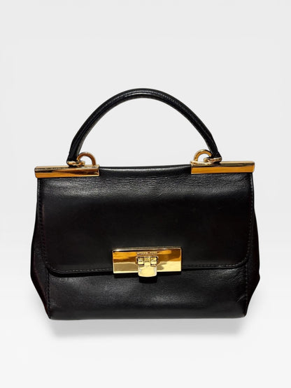 Michael Kors Manhattan Small Top Handle Bag – Black Leather with Gold Hardware