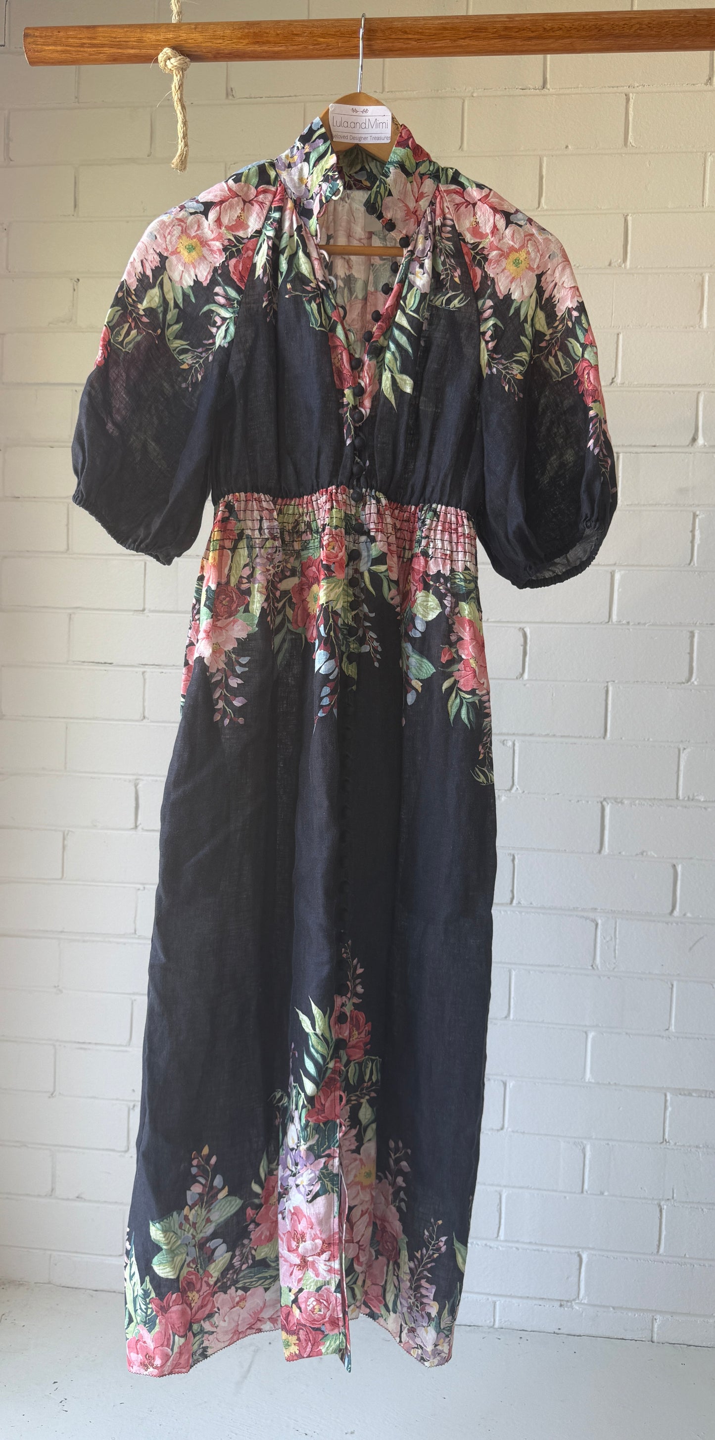Zimmermann Beltitude Linen Maxi Dress in Black Floral- OP