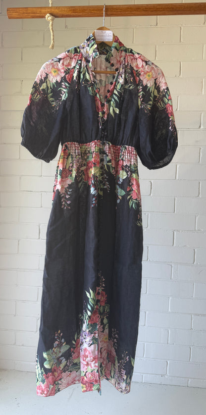 Zimmermann Beltitude Linen Maxi Dress in Black Floral- OP