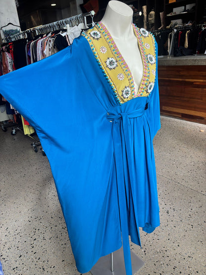 Megan Park Ocean Blue Decorated V-Neck Dress