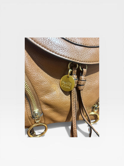 See By Chloé Tan Leather Backpack | Gold Ring Detail | Boho Luxe Designer Bag