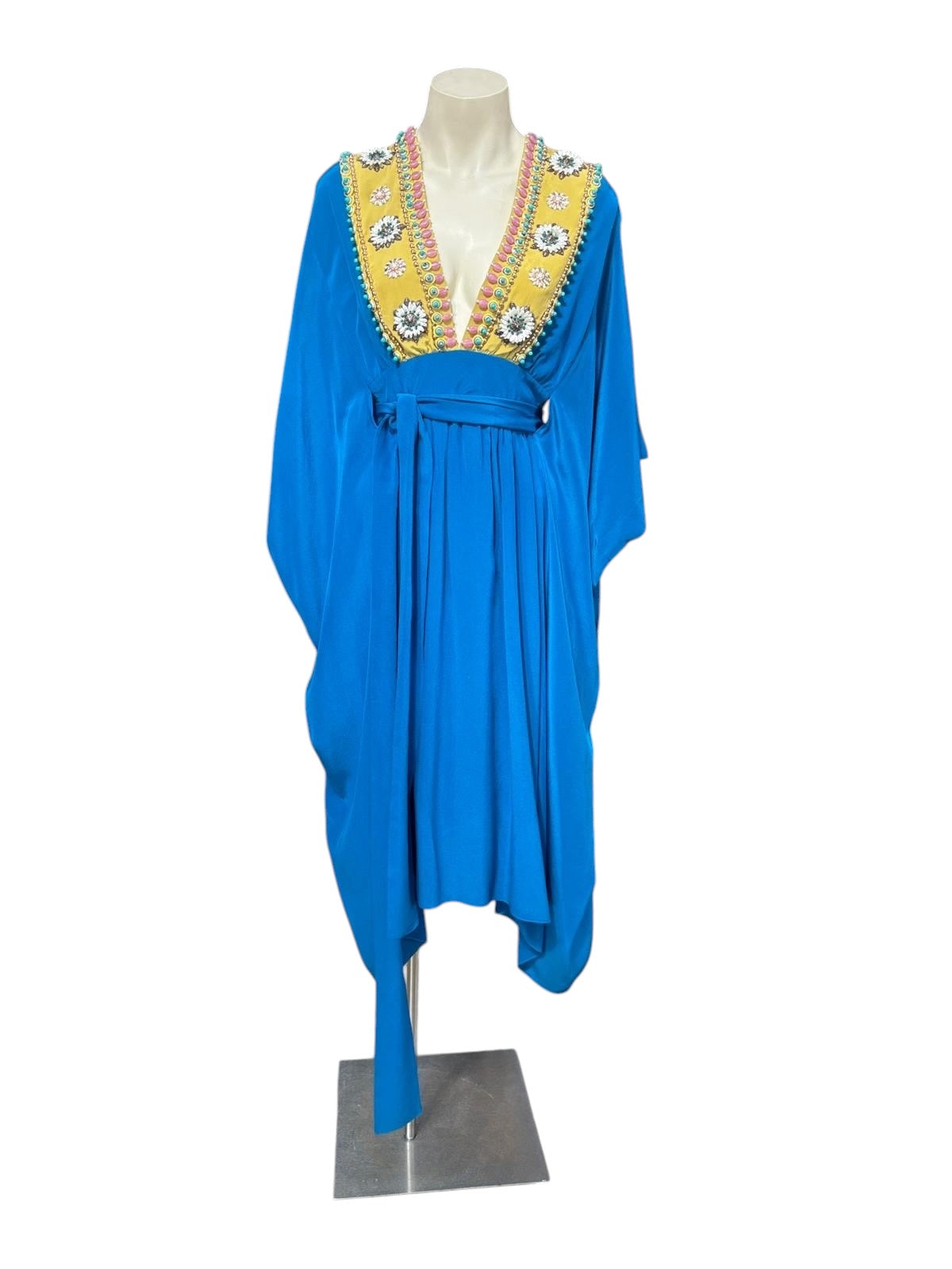 Megan Park Ocean Blue Decorated V-Neck Dress