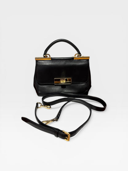 Michael Kors Manhattan Small Top Handle Bag – Black Leather with Gold Hardware