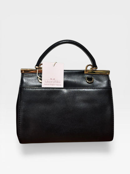 Michael Kors Manhattan Small Top Handle Bag – Black Leather with Gold Hardware