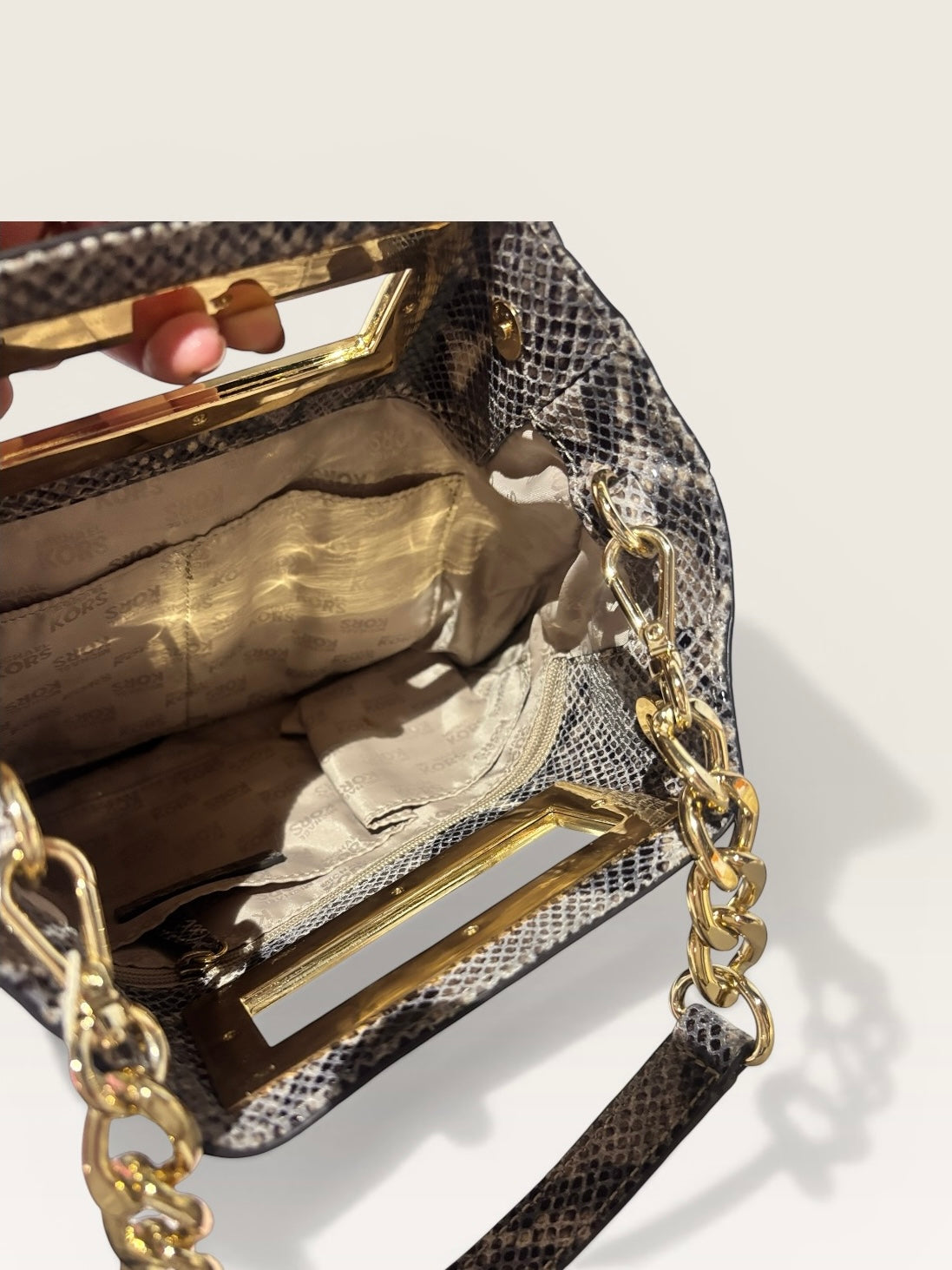 Michael Kors Python Embossed Leather Crossbody Bag – Gold Hardware