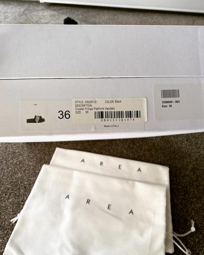 AREA Crystal-Embellished Platform Slides – Black Sandals with Rhinestone Straps- Size 36