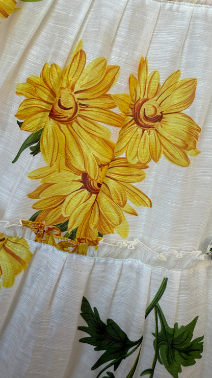 Leo Lin Marguerite Blanche Swan Maxi Dress Size 10 Floral Ruffle