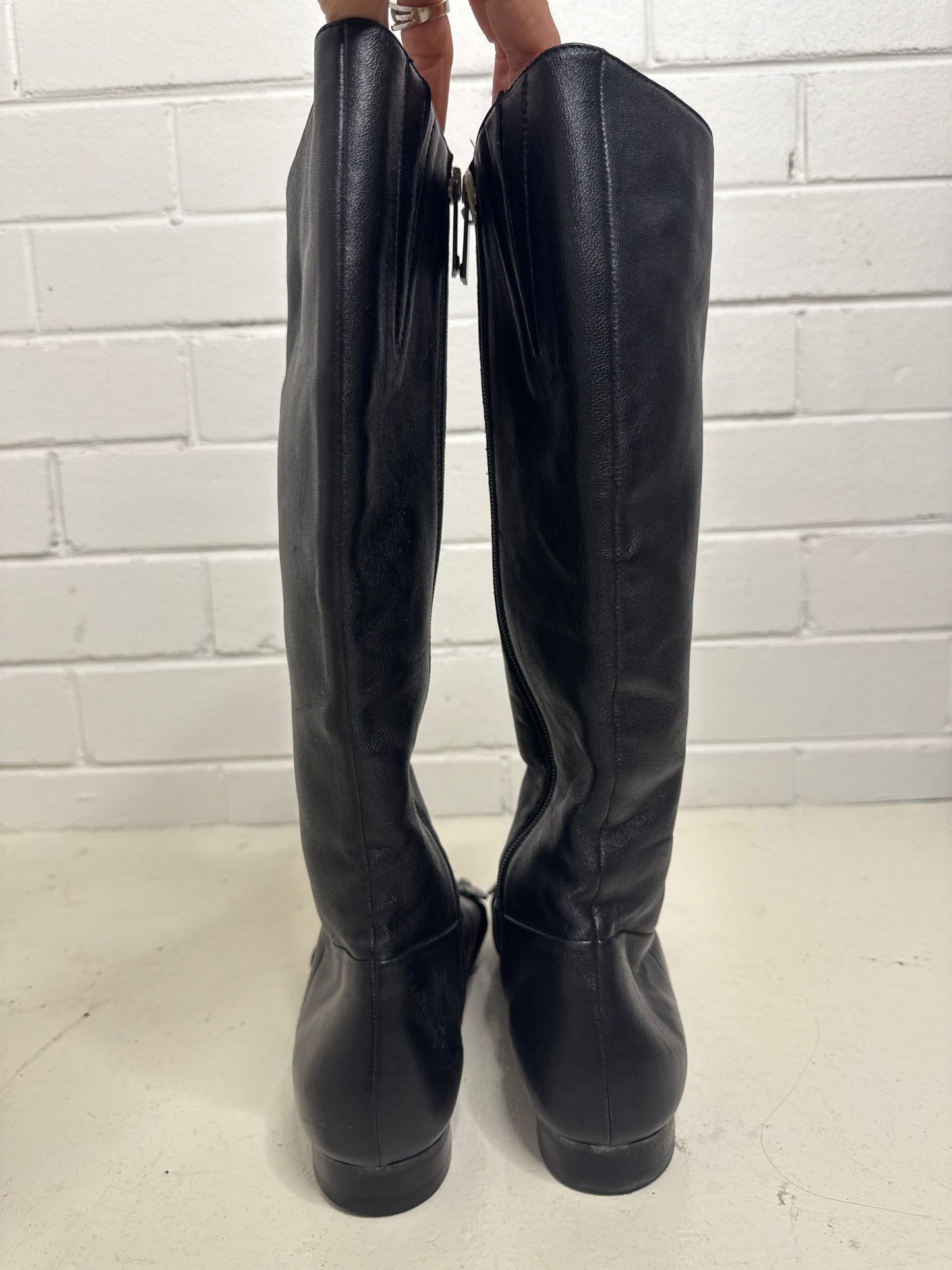Baldinini Trend Black Leather Knee-High Boots with Logo Hardware – Size 38