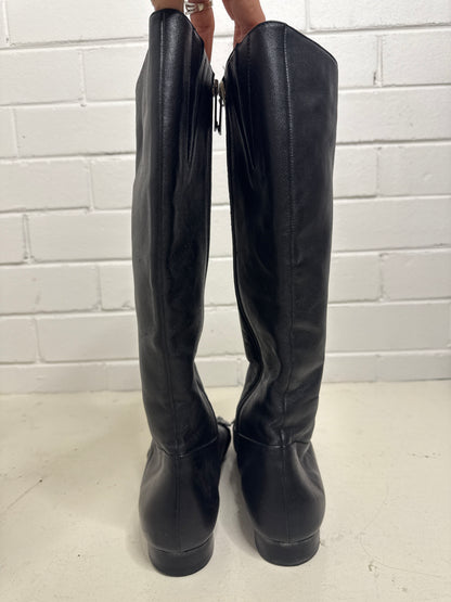 Baldinini Trend Black Leather Knee-High Boots with Logo Hardware – Size 38