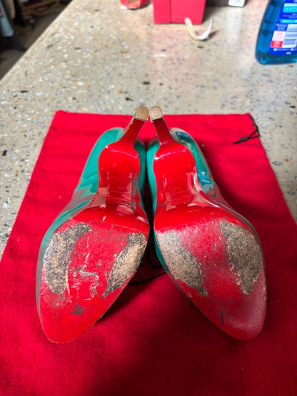 Christian Louboutin Prive Grey Suede Peep Toe Platform Heels EU 38