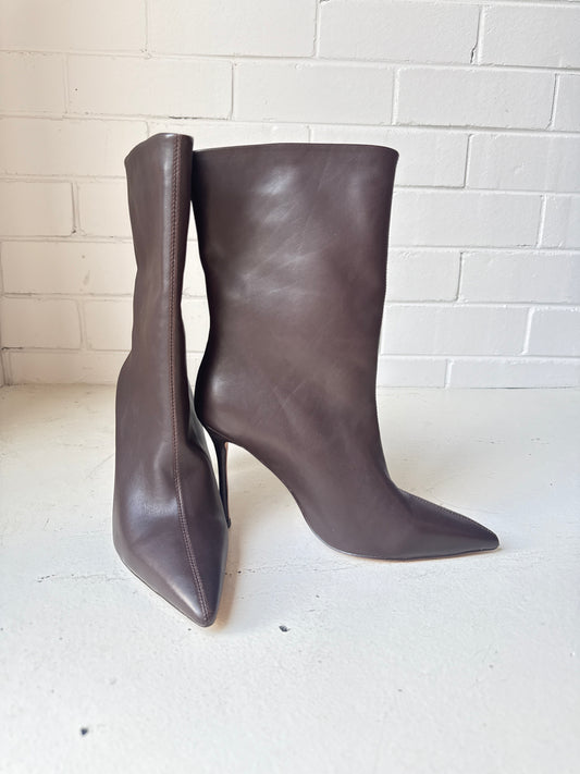 Alias Mae Brown Leather Pointed Toe Boots – Stiletto Heel Ankle/Mid-Calf Boots- Size 36