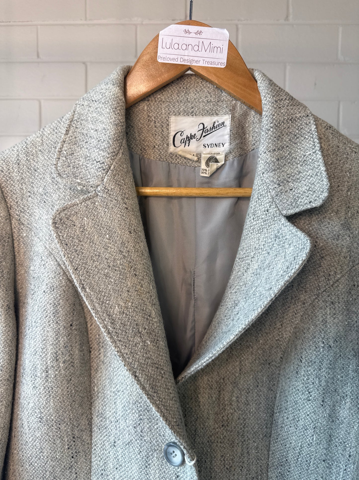 Cappe Fashion Sydney Vintage Wool Blazer in Light Grey- Size 14