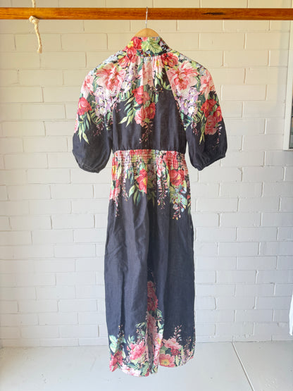 Zimmermann Beltitude Linen Maxi Dress in Black Floral- OP