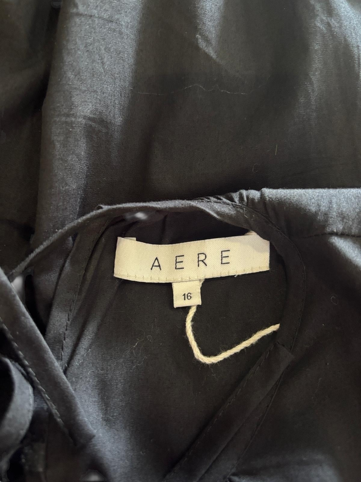 AERE Black Cotton Maxi Dress | Open Back Tie Detail | Minimalist Summer Dress | Size 16