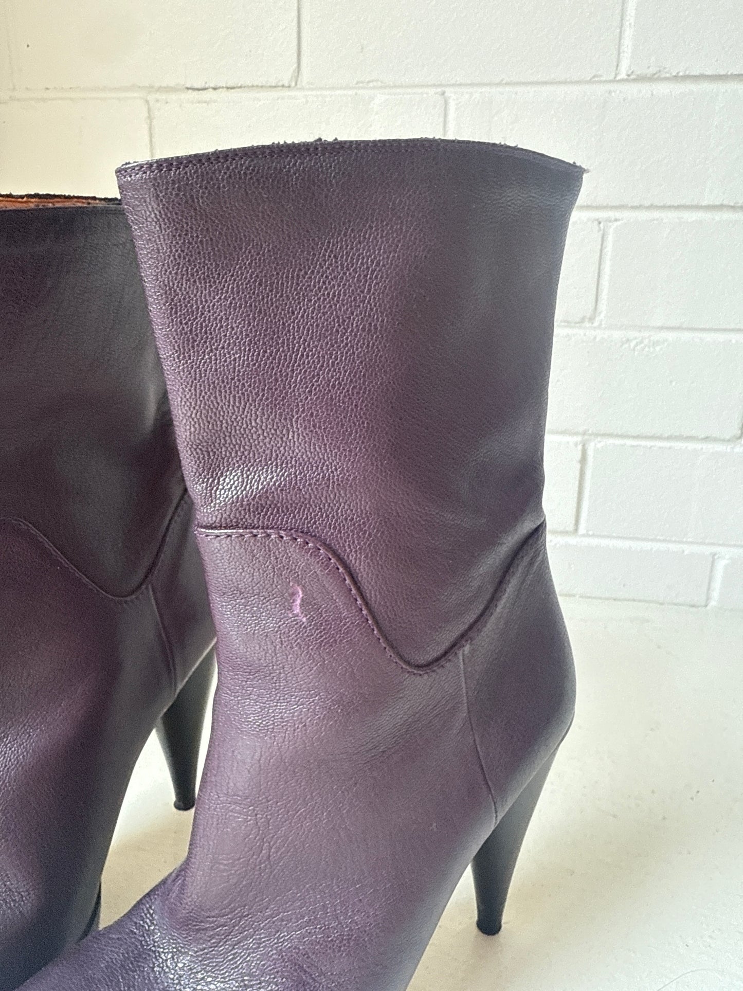 Lanvin Burgundy Leather Platform Boots – High Heel Ankle Boots, Parisian Luxury- Size 36
